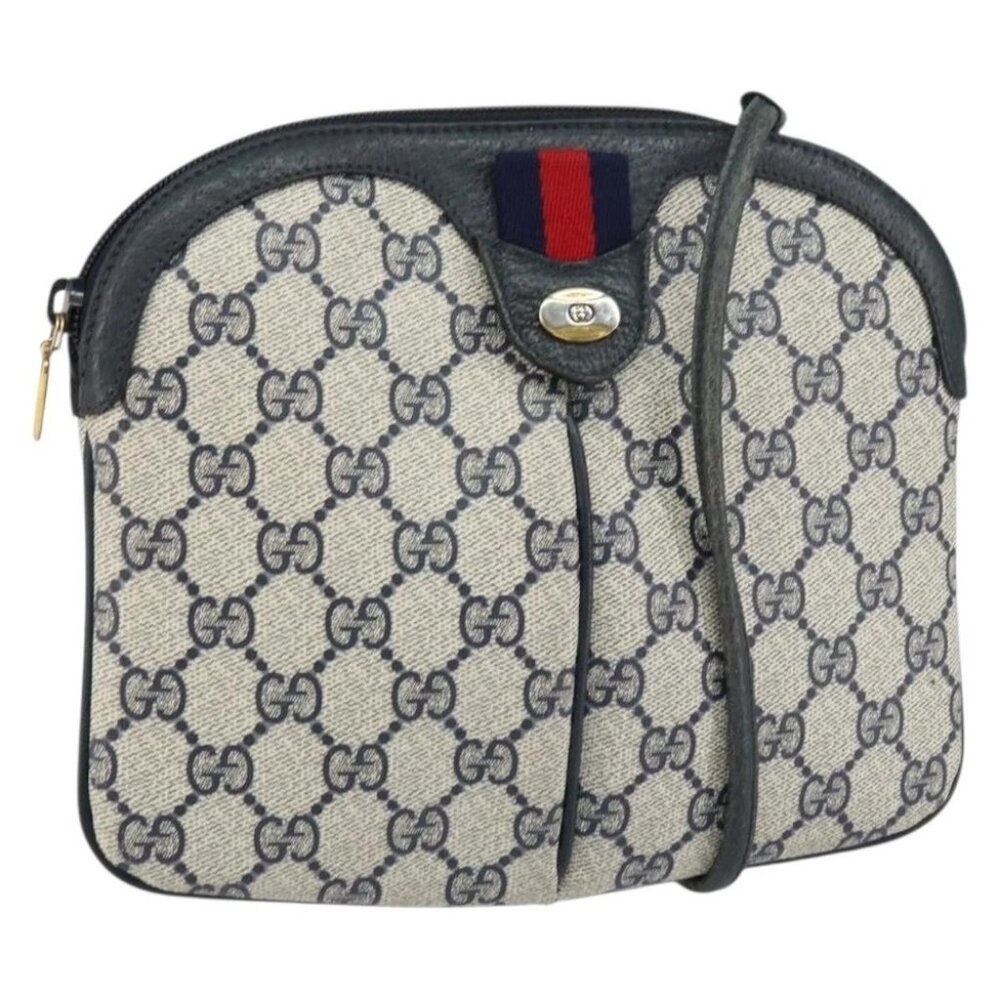 GUCCI GG Supreme Sherry Line Shoulder Bag PVC Navy Gold - Picture 1 of 16